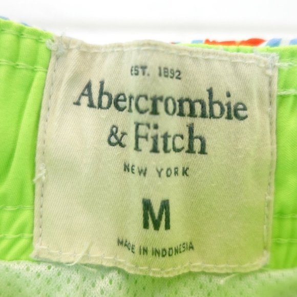 Abercrombie Fitch Men Board Short Medium Blue Striped Beach Summer Nautical Fish - Picture 2 of 9